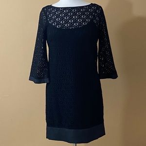 LAUNDRY BY SHELLI SEGAL Black Lace 3/4 Length Bell Sleeve Dress Sz‎ 4